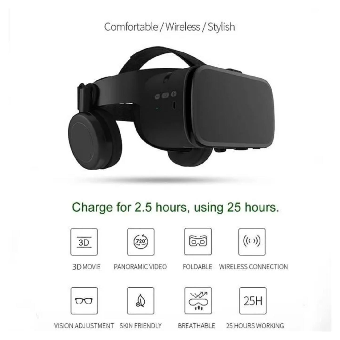 LONGLU VR Casque VR Bluetooth pour iPhone/Samsung