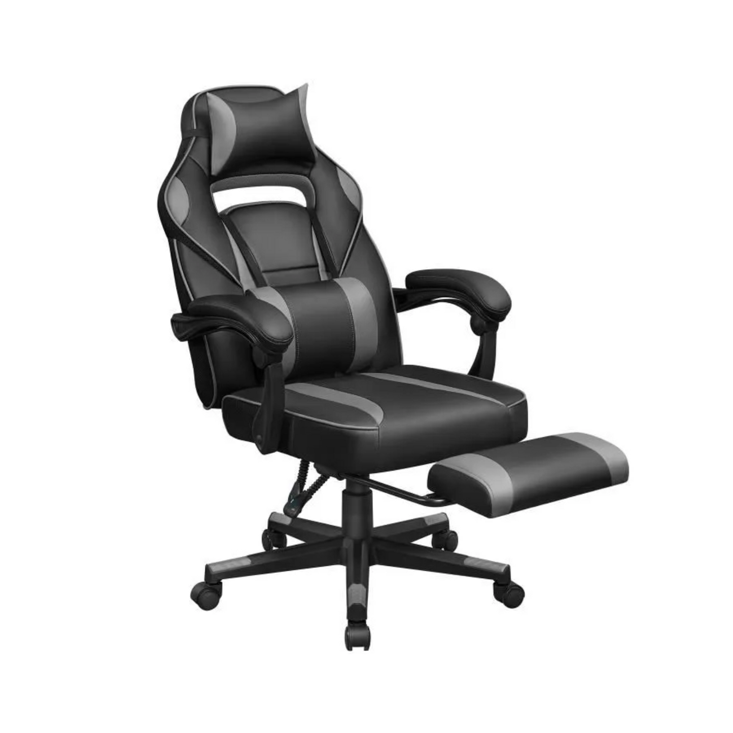 SONGMICS Chaise de Bureau, Siège de bureau réglable, Chaise gaming, Appui-tête, Support lombaire, 150kg, Noir et gris OBG073B03