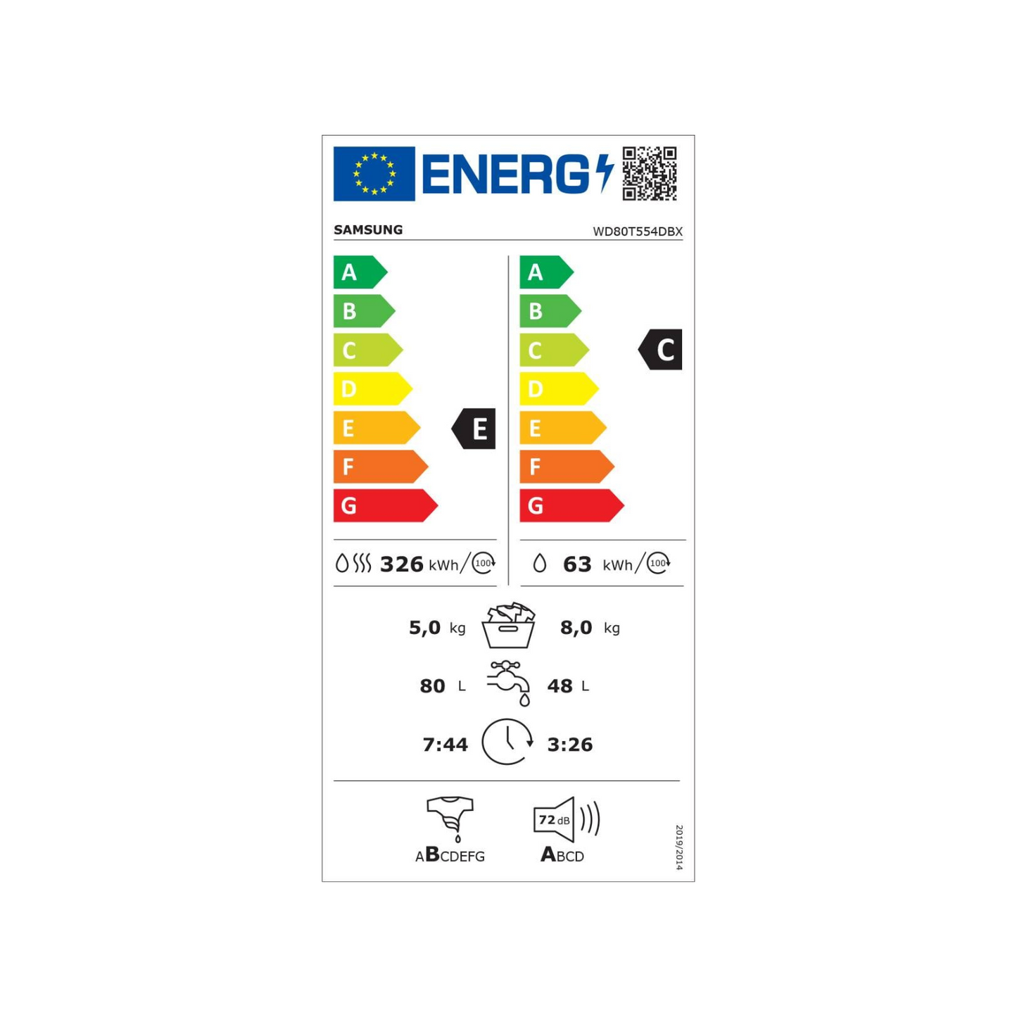 Lave Linge séchant Hublot – SAMSUNG – WD80T554DBX – PRIX USINE
