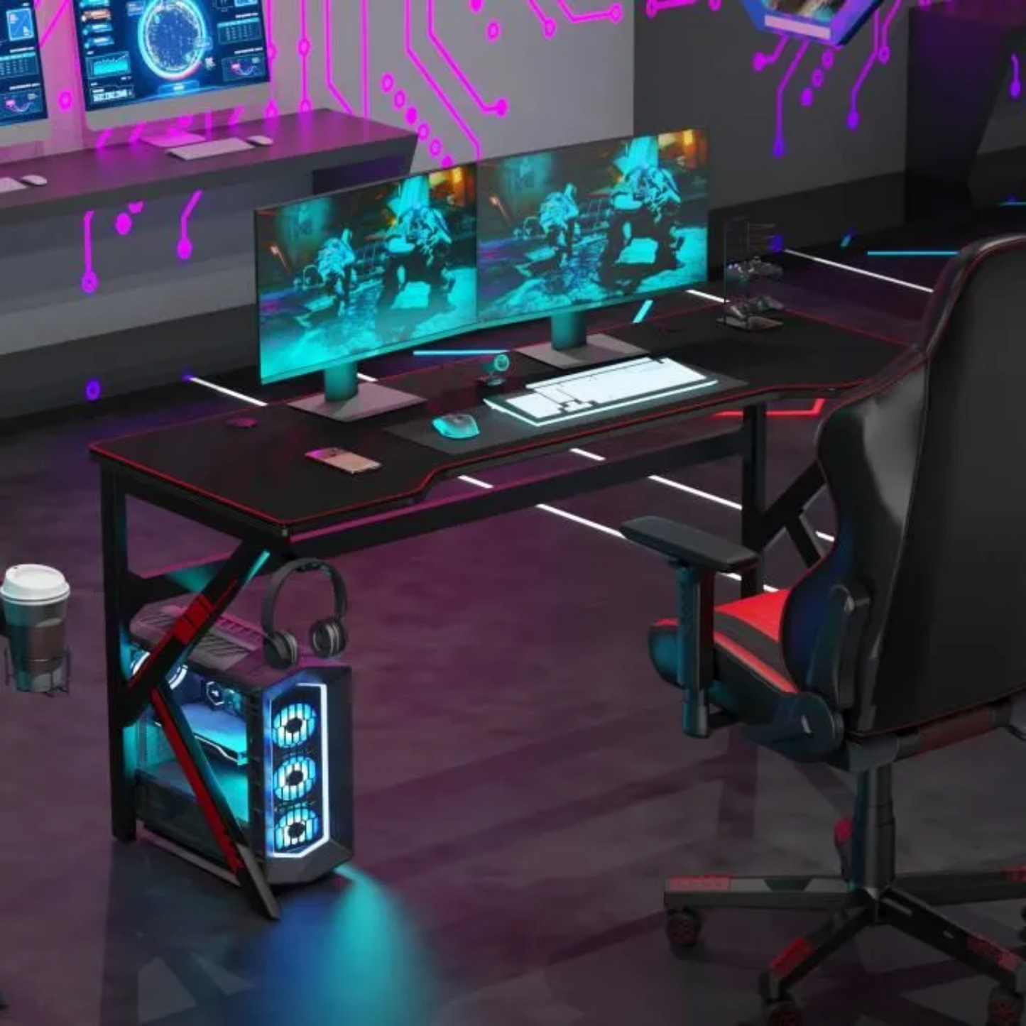 Bureau Gamer SOGESHOME 160 CM avec Tapis de Souris Complet & Gaming Rack/Chargeur à USB – Noir