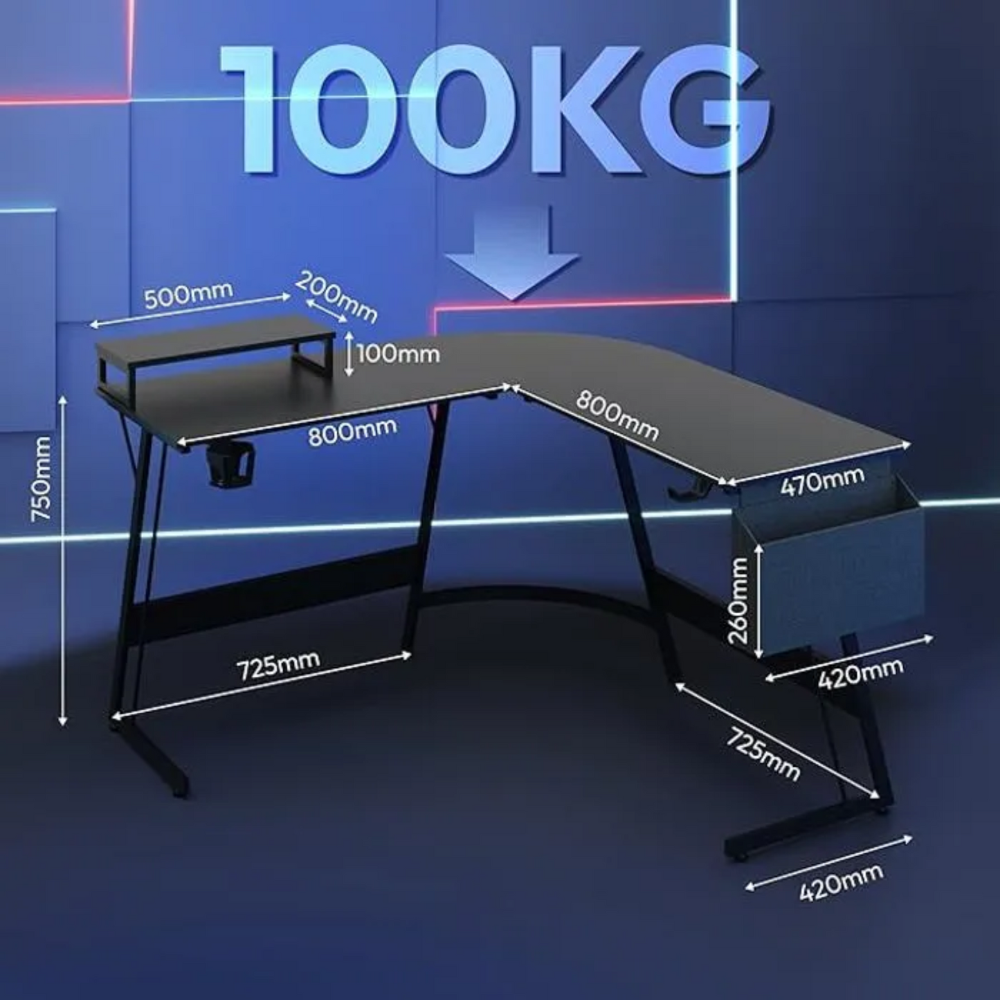 SANODESK Bureau Gaming 127 x 127 cm Bureau d’angle en L, Bureau Informatique PC avec Support d’écran, Table d’ordinateur – Noir