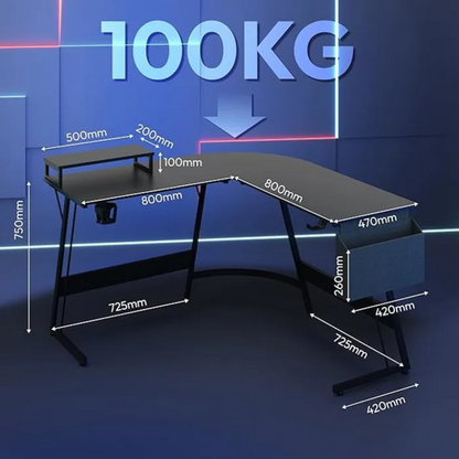SANODESK Bureau Gaming 127 x 127 cm Bureau d’angle en L, Bureau Informatique PC avec Support d’écran, Table d’ordinateur – Noir