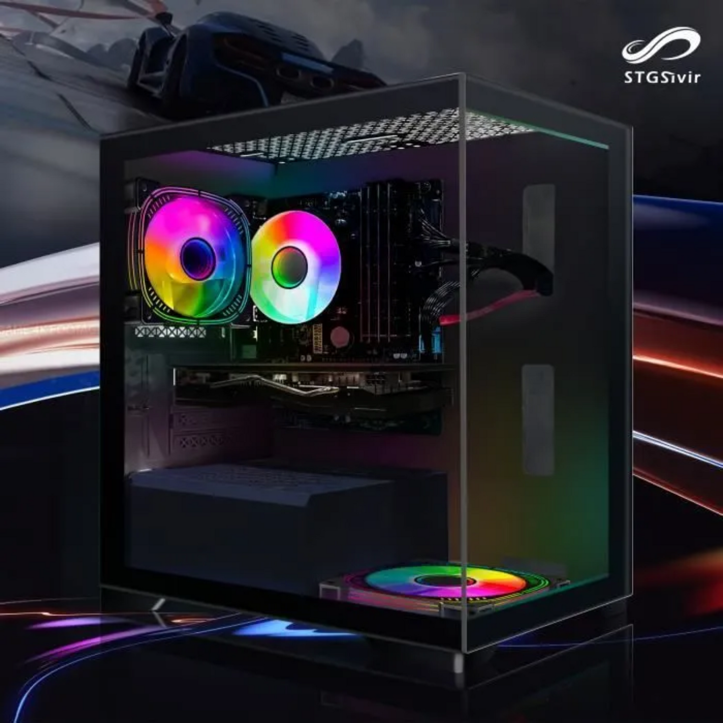 STGsivir-PC de bureau de jeu-Radeon RX 580 16 Go, Intel i7 3,4-3,9G, 16Go RAM, 512 Go SSD, 600M WiFi, BT 5,0, RGB Fanx2, W10H64