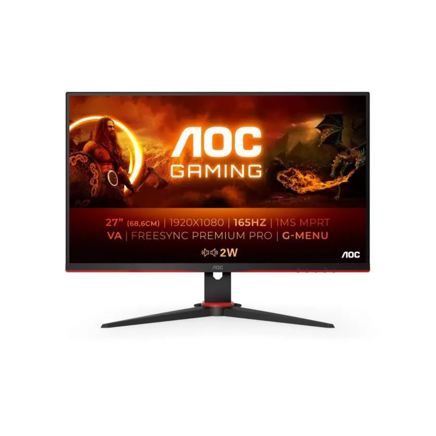 Ecran PC Gamer – AOC – 27G2SAE/BK – 27″ VA FHD 1ms 165Hz HDMI DisplayPort VGA Haut-Parleurs Pivot Freesync Premium