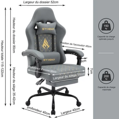 Symino Gaming Chair – Racing Chair Design, Chaise de jeu Ergonomique Avec Repose-pieds, Gris