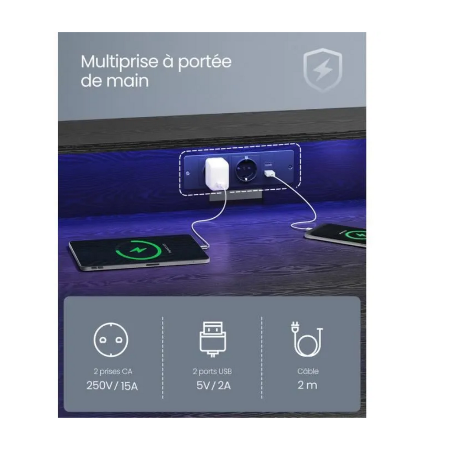 Bureau – VASAGLE – Noir boisé – Pour 2 ordinateurs – Avec rehausseur d’écran