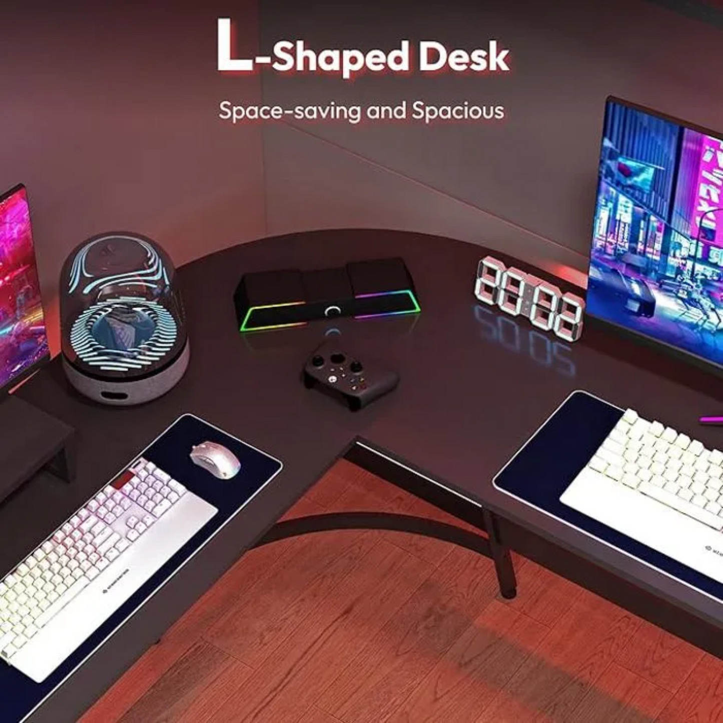 SANODESK Bureau Gaming 127 x 127 cm Bureau d’angle en L, Bureau Informatique PC avec Support d’écran, Table d’ordinateur – Noir