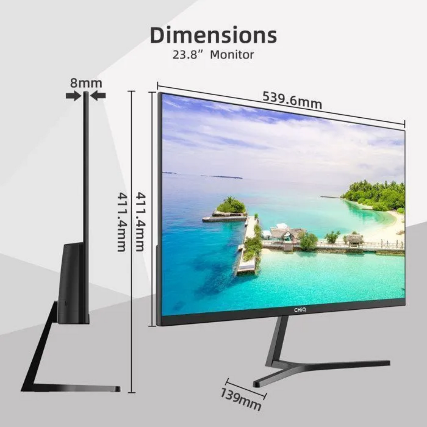 Écran PC CHIQ Moniteur 24 Pouces, Full HD 1920×1080 ) ,Ultra Plat, 3 côtés sans Cadre, IPS, 99% sRGB